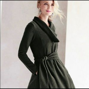 Anthro Sparrow Green Belted Wool Sweater Coat